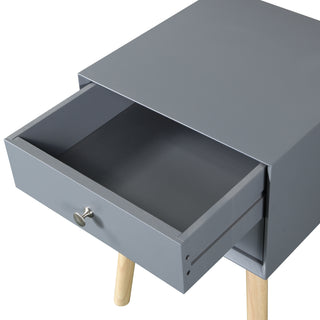 Sunvega Mid-Century Modern Bedside Table with 2 Drawers and Rubber Wood Legs