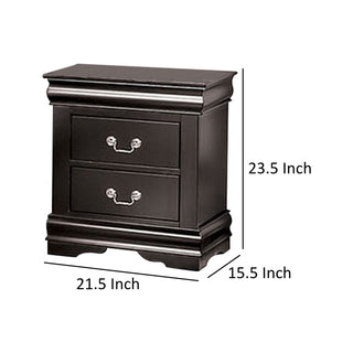 Sunvega Black Solid Wood Nightstand with Two Drawers and Nickel Handles
