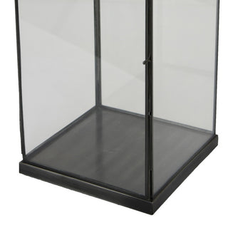 Sunvega Black Metal Lantern with Glass Panels and Square Base 20 Inch Tall