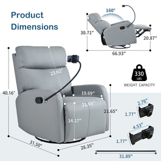 Sunvega 360 Degree Swivel Rocking Recliner Chair with Footrest for Bedroom