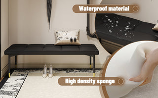 Sunvega 47 Inch Multifunctional Black Shoe Bench with Faux PU Cushion and Gold Accents