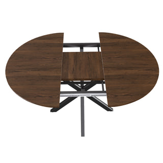 Sunvega Modern Round Dining Table with Marble Top and Adjustable Length