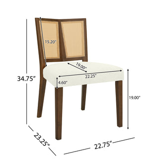 Sunvega Mid-Century Modern Rattan Dining Chairs with Upholstered Seats Set of 2