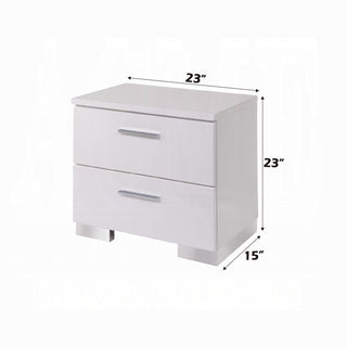Sunvega Modern High Gloss White Finish Nightstand with Two Storage Drawers