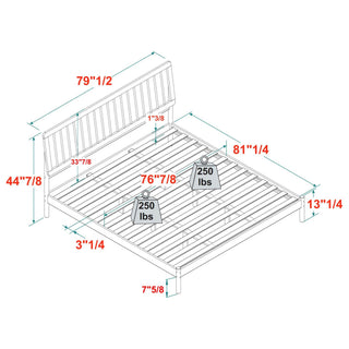 Sunvega Solid Pine Wood King Spindle Bed with Slat-Back Design