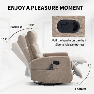 Sunvega Fabric Heat Massage Manual Recliner Chair with Rocker and Swivel for Living Room