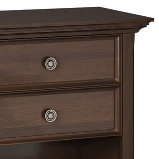 Sunvega Natural Aged Brown Solid Wood Bedside Table with Two Spacious Drawers