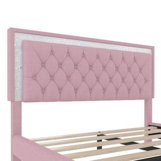 Sunvega Queen Size Upholstered Velvet Bed Frame with LED Lights and Tufted Headboard