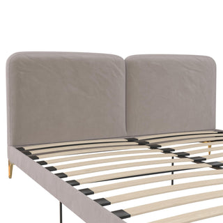 Sunvega King Size Velvet Upholstered Bed with Foam-Padded Headboard and Gold-Plated Legs