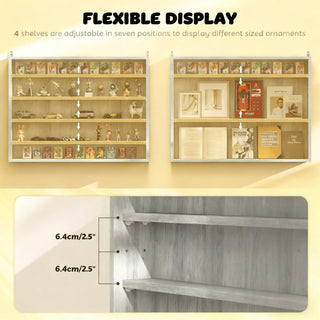Sunvega 5-Tier Wall-Mounted Glass Display Cabinet with Adjustable Shelves for Collectibles