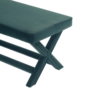 Sunvega Mid-Century Modern Velvet Upholstered Accent Bench with X-Crossed Legs