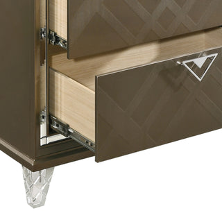 Sunvega Dark Champagne Nightstand with Two Drawers and Mirror Trim