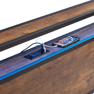 Sunvega King Size Metal Platform Bed Frame with Wooden Headboard and Footboard