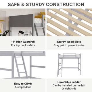 Sunvega Traditional Wooden Loft Bed with Ladder and Guardrails for Kids