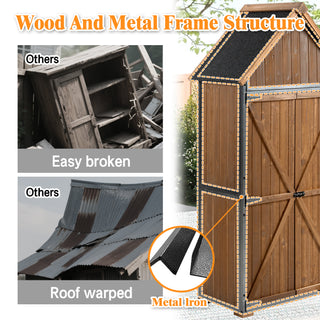 Sunvega Outdoor Storage Cabinet with Sloping Roof and 3 Compartments for Garden Patio