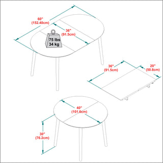 Sunvega Solid Pine Mid-Century Extension Dining Table with Removable Leaf
