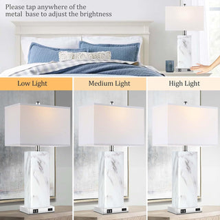 Sunvega Modern Ceramic Table Lamp with Touch Control Dimmable Lighting USB Ports