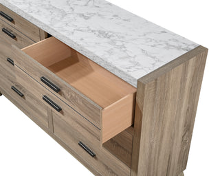 Sunvega Rustic Transitional Contemporary Dresser with Faux Marble Top and Six Drawers
