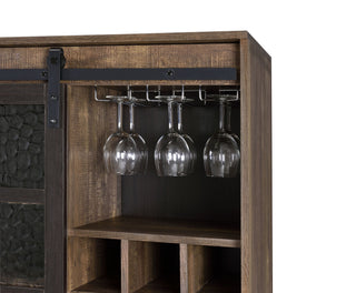 Sunvega Rustic Oak and Black Wine Cabinet with Obscure Glass Door
