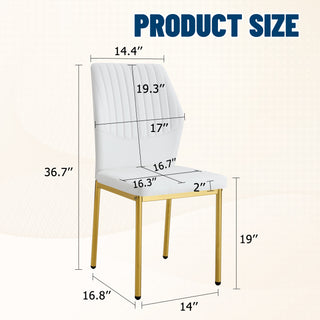 Sunvega High Resilience PU Dining Chair Set of 4 with Silver Metal Legs and Vertical Stripe Back