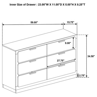 Sunvega Modern 6-Drawer Dresser with Linear Handles and Spacious Storage for Bedroom