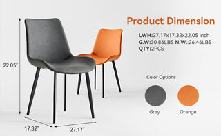 Sunvega Orange PU Leather Dining Chairs with Black Printed Iron Legs Set of 2