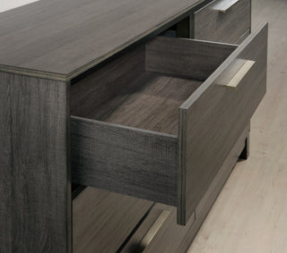 Sunvega Antique Grey Finish Wood King Bed Dresser Mirror Nightstand Set