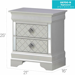 Sunvega Sleek Silver Champagne Nightstand with Two Spacious Drawers and Transitional Design