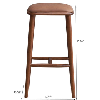 Sunvega Mid-Century Modern PU Leather Bar Stool with Solid Wood Structure