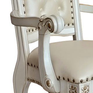 Sunvega Beige and Antique Pearl Tufted Back Arm Chairs with Nailhead Trim and Floral Legs
