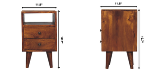 Sunvega Solid Wood Mini Classic Chestnut Bedside Table with 2 Drawers