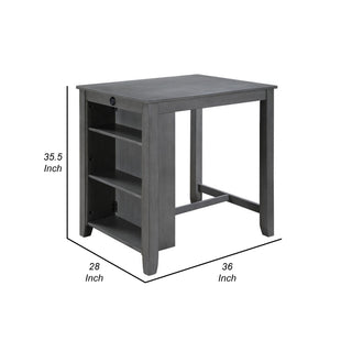 Sunvega Modern Gray Wood Counter Height Dining Table with USB Ports and Shelves