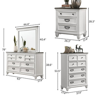 Sunvega Modern Farmhouse Queen Bedroom Set with Dresser Mirror Nightstand Chest