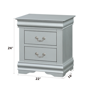 Sunvega Platinum Finish Nightstand with Nickel Handle and Smooth Glide Drawer