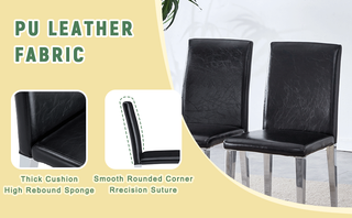 Sunvega Black Leather Chairs with Chrome Legs for Modern Minimalist Home Dining Set