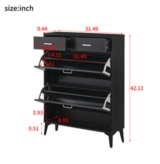 Sunvega Large Freestanding Tipping Bucket Shoe Rack Organizer with 2 Flip Drawers and 2 Drawers