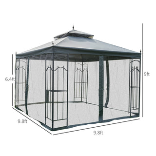 Sunvega Patio Gazebo with Corner Shelves Double Roof Canopy and Mesh Netting