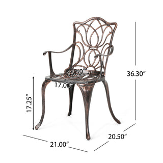 Sunvega Floral-Cut Cast Aluminum Dining Chairs Set of 2 Weather Resistant
