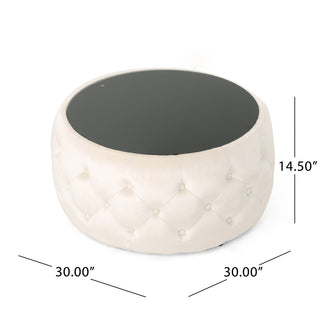 Sunvega Modern Glam Velvet Ottoman with Tempered Glass Top and Button Tufting