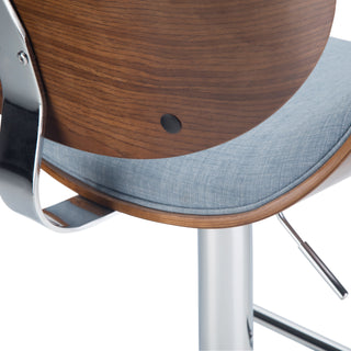 Sunvega Bentwood Adjustable Swivel Bar Stool in Denim Blue Linen Fabric