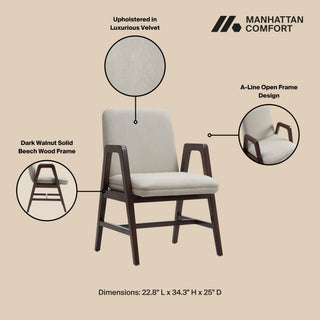 Sunvega Modern Dining Armchair in Soft Velvet with Sculptural Beech Wood Frame