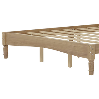Sunvega Retro Style Queen Size Wood Platform Bed with Gourd Shaped Headboard and Slat Support