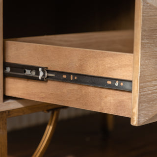 Sunvega Light Wood 6-Drawer Dresser with Geometric Relief and Gold Metal Legs