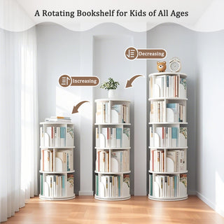 Sunvega 360° Rotating Bookshelf with Wheels and Drawer for Space-Saving Storage