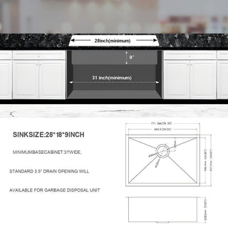Sunvega 16 Gauge T304 Stainless Steel Undermount Kitchen Sink with Drain Assembly