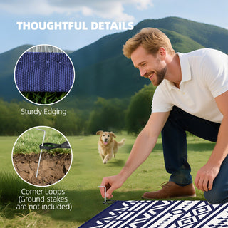 Sunvega Reversible Outdoor Rug with Protective Coating and Strap Stakes for Patio