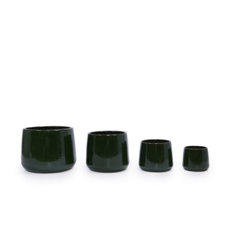 Sunvega Handmade Antique Green Gloss Glaze Ceramic Plant Pots with Drainage Hole
