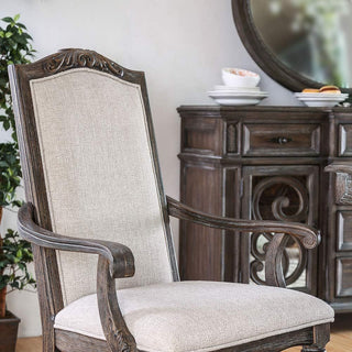 Sunvega Rustic Natural Tone Ivory Finish 2pc Arm Chair with Upholstered Seat