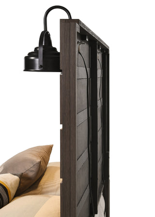 Sunvega Rustic Butcher Block Full Size Bed with Headboard Lamp and Black Pulls