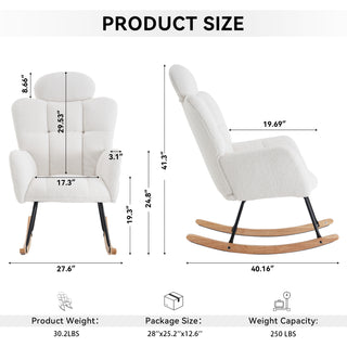 Sunvega Teddy Fabric Rocking Chair with Adjustable Footrest for Living Room